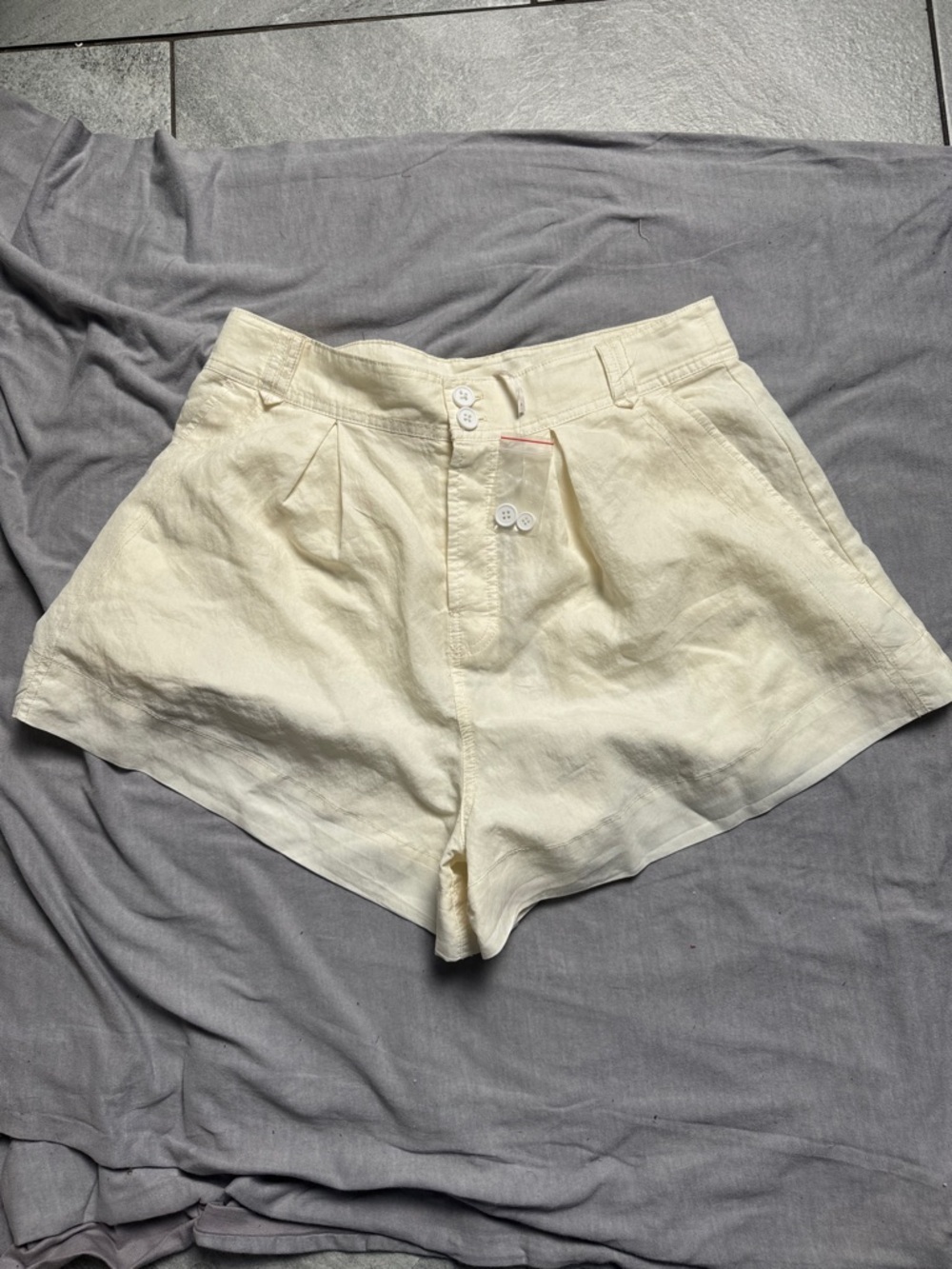 Free People Cream High-Waist Button-Front Shorts